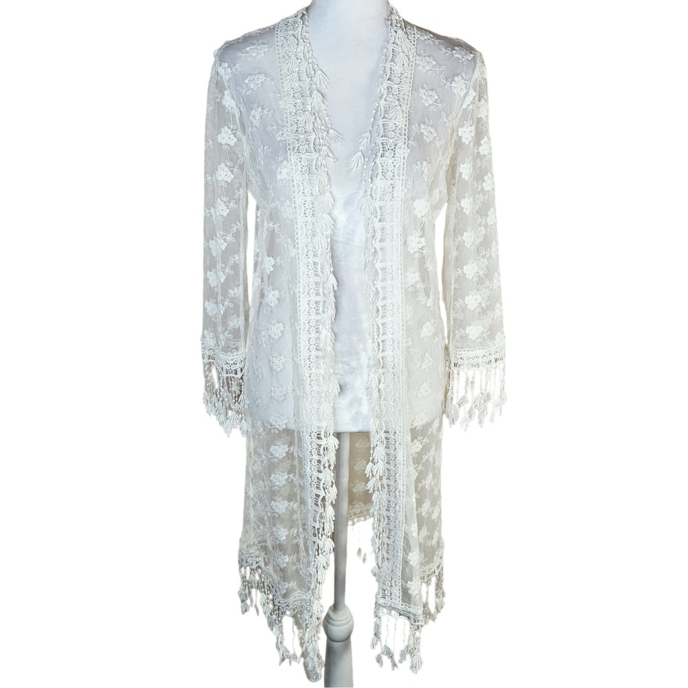 La Bellum Hillary Scott Lace Duster Cardigan Women's XS Fringe Boho Cottagecore